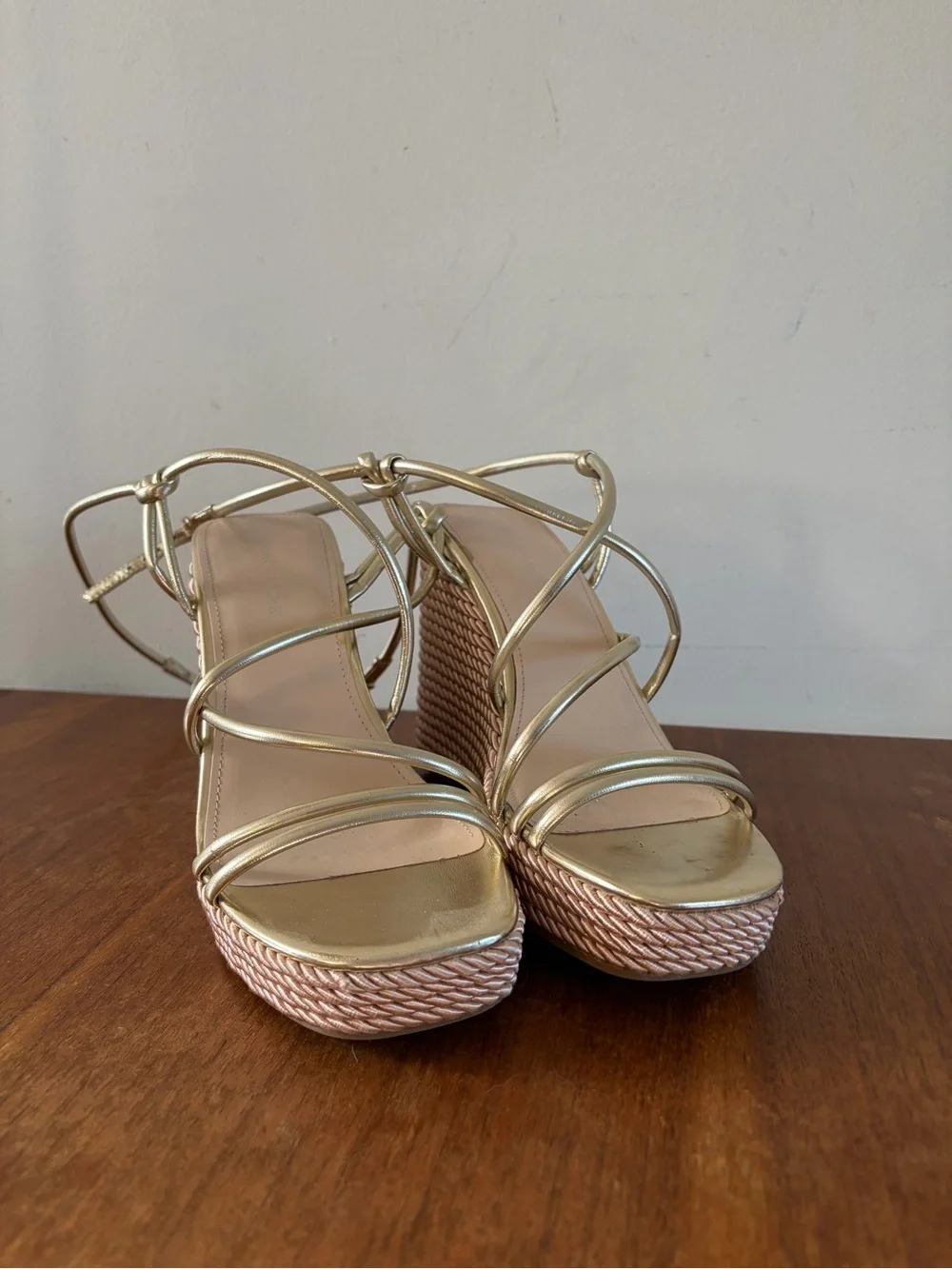 Marc Fisher Metallic Gold Strappy Platform Wedge Sandals